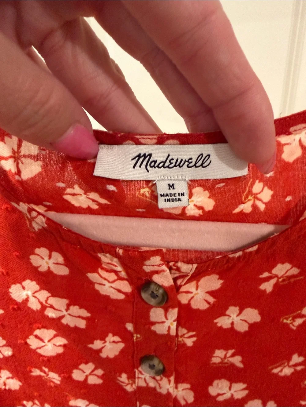 Madewell Red Floral Button-Front Peplum Blouse